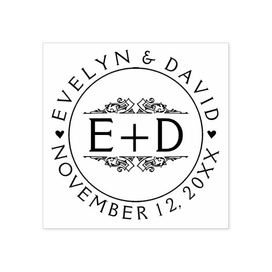 bloeien lijst, initialen & harten bruiloft rubberstempel (Afrduk)