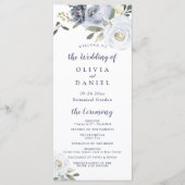 Bloeiend botanisch stoffig blauw bloemenprogramma menu (Voorkant)