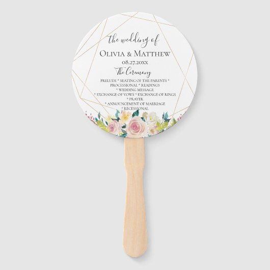 Bloeiend Geometrisch Huwelijksprogramma Handwaaier (Voorkant)