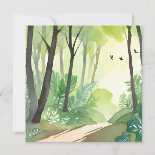 Bloeiend groen bos   Natuur aquarel Kaart