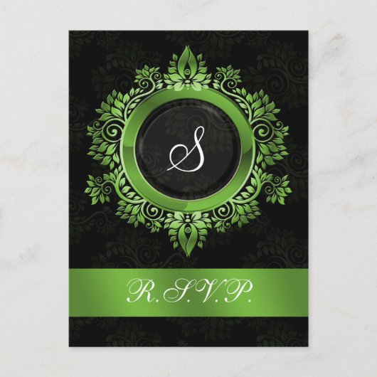 bloeiend groen monogram elegant bruiloft RSVP Uitnodiging Briefkaart (Voorkant)