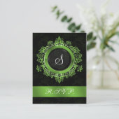 bloeiend groen monogram elegant bruiloft RSVP Uitnodiging Briefkaart (Staand voorkant)