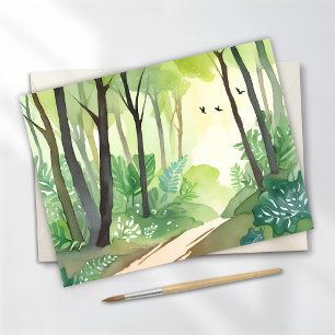 Bloeiend Groen Woud   Natuur Aquarel Briefkaart