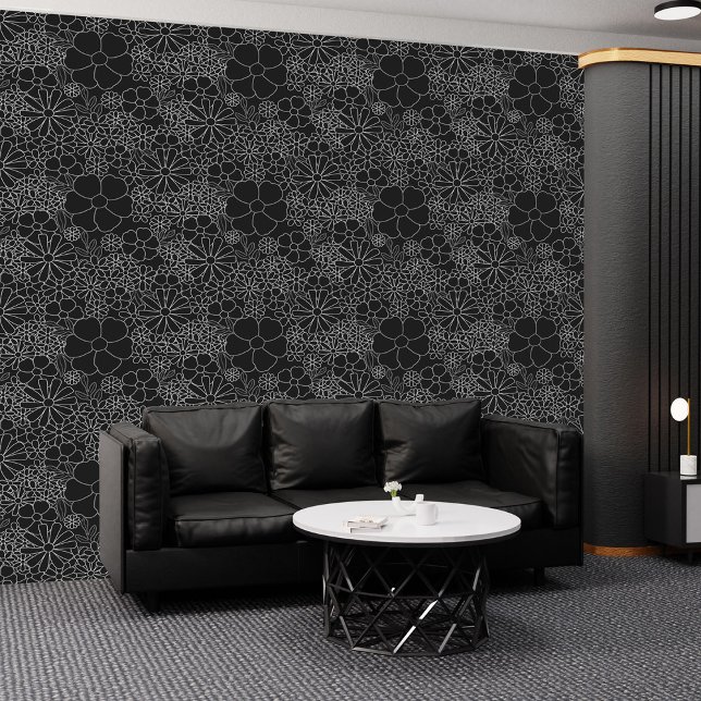 Bloeiend in Duisternis: Chique Zwart & Wit Zonnebl Behang (Blooming in Darkness: Chic Black & White Sunflower Wallpaper)
