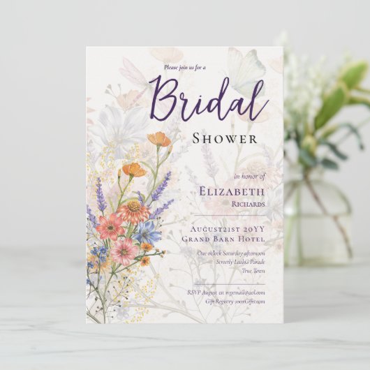 Bloeiend Mooie Romantische Bloemige Bruidsfeest Kaart (Staand voorkant)