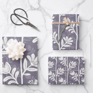 Bloeiend Ritme Bloemensilhouet wit & lavendel Inpakpapier Vel