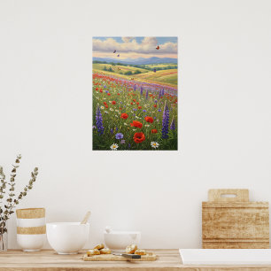 Bloeiend weidelandschap schilderkunst poster