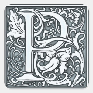 bloeiend zilvermonogram vierkante sticker