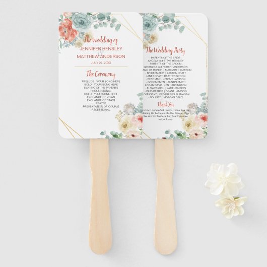 Bloeiende Abrikoos Floral Geometrisch Lijst Bruilo Handwaaier (Voorkant en achterkant)