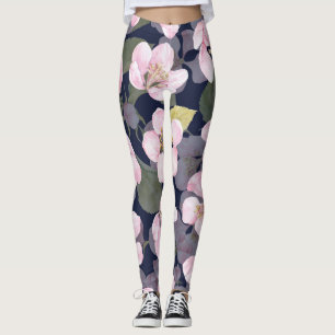 Bloeiende appel: donkerblauwe Waterverf Leggings