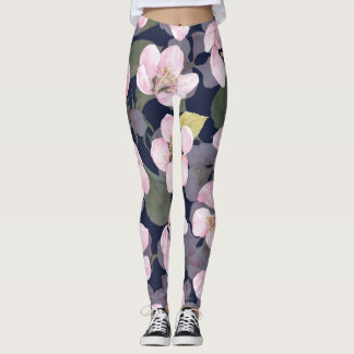 Bloeiende appel: donkerblauwe Waterverf Leggings