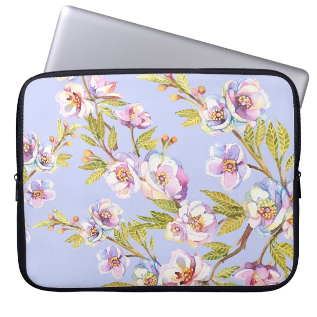 Bloeiende Apple Cherry Waterverf Pattern Laptop Sleeve (Voorkant)