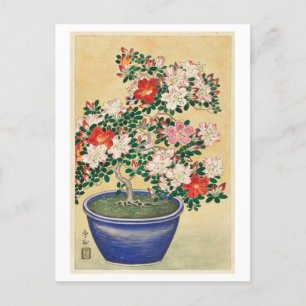 Bloeiende Azalea in Blue Pot  Houtsnede Briefkaart