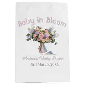 bloeiende baby bloemenboeket baby shower retro roz medium cadeauzakje