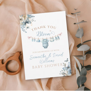 Bloeiende Babybloemen Blauwe Baby Shower voor Jong Bedankkaart