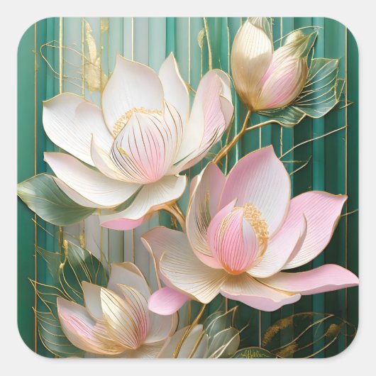 Bloeiende behang Japanse Magnolia Art Vierkante Sticker (Voorkant)