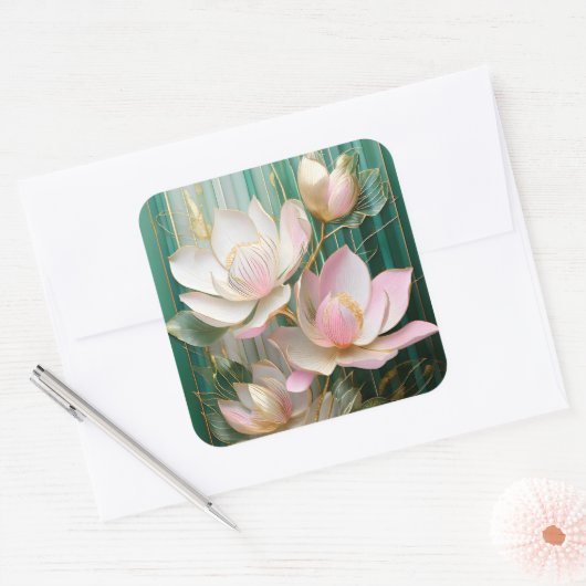 Bloeiende behang Japanse Magnolia Art Vierkante Sticker (Envelop)