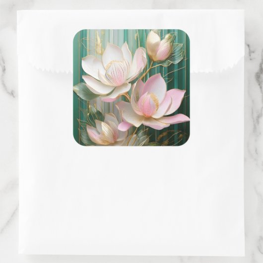 Bloeiende behang Japanse Magnolia Art Vierkante Sticker (Tas)