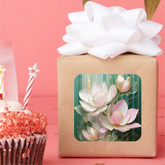 Bloeiende behang Japanse Magnolia Art Vierkante Sticker (Feest)