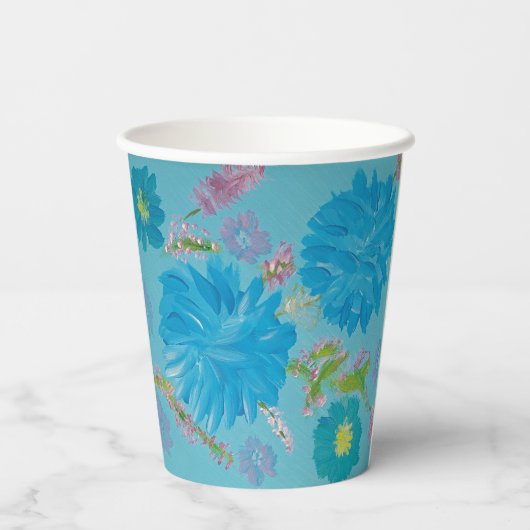 Bloeiende Blauwe Bloemen Papieren Bekers (Achterkant)
