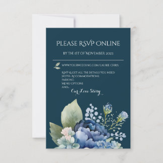 Bloeiende Blauwe Bloemenschildering Reactiekaart RSVP Kaartje
