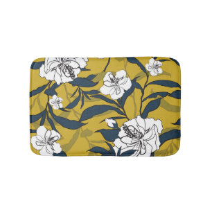 Bloeiende bloemen: geel naadloos. badmat