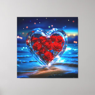 Bloeiende Bloemen Hart Kristal Canvas Afdruk