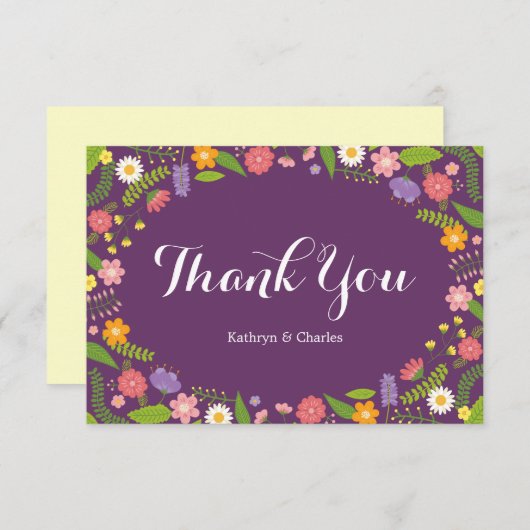 Bloeiende Bloemen Lijst Rustieke Tuin Bruiloft Bedankkaart (Voorkant / Achterkant)
