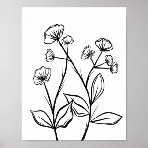 Bloeiende Bloemen Line Art Zwart-wit Poster