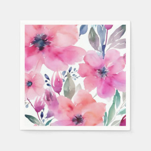 Bloeiende Bloemen Waterverf Roze Bloemen Geschil Servet