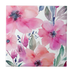 Bloeiende Bloemen Waterverf Roze Bloemen Geschil Tegeltje