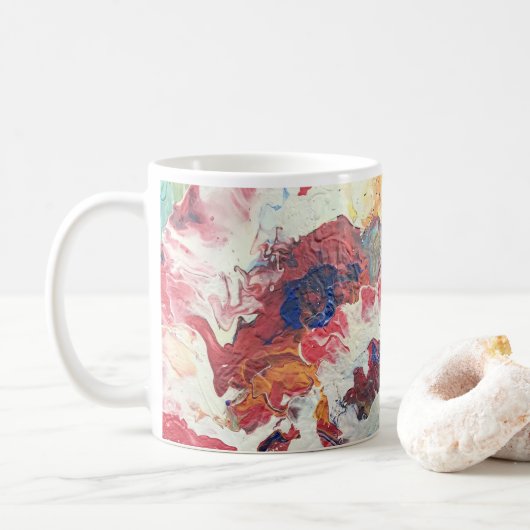 Bloeiende boom abstract rood wit blauw geel Bloom Koffiemok (Met donut)