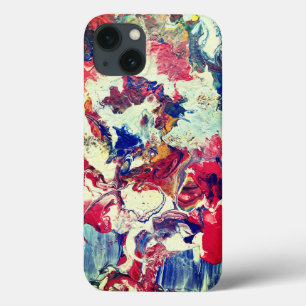Bloeiende boom abstract rood wit blauw geel iPhone 13 hoesje