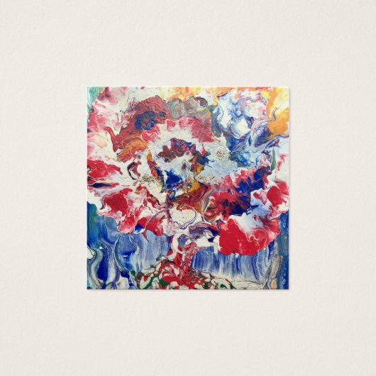 Bloeiende boom abstract rood wit blauw geel vierkante visitekaartjes (Voorkant)