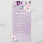Bloeiende botanische paarse bloemenbruiloft progra menu (Voorkant)