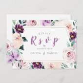 Bloeiende botanische paarse bloemenbruiloft RSVP Uitnodiging Briefkaart (Voorkant / Achterkant)