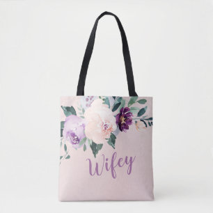 Bloeiende botanische paarse gepersonaliseerde echt draagtas