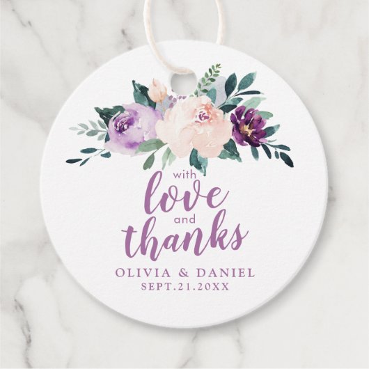 Bloeiende botanische paarse met liefde en bedankt bedankjes labels (Voorkant)