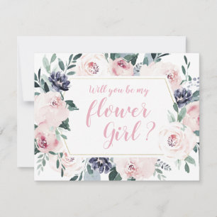 Bloeiende botanische roze Wil je mijn bloemenmeisj Kaart