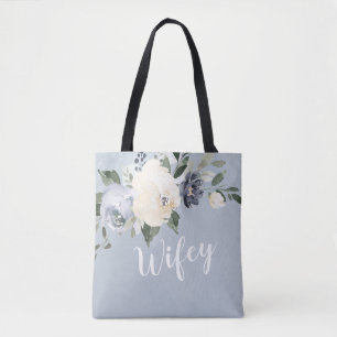 Bloeiende botanische stoffige blauwe gepersonalise draagtas