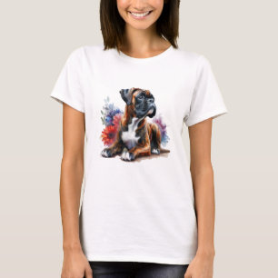 Bloeiende Boxer Hond Kunst – Bloemige Huisdier Lie T-shirt