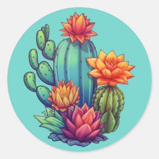  bloeiende cactus ronde sticker (Voorkant)