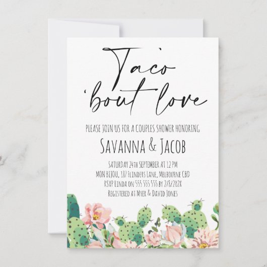 Bloeiende Cactus Taco 'Over Liefde Koppels Douche Kaart (Voorkant)