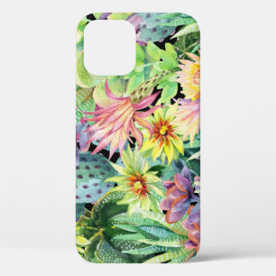 Bloeiende cactus, waterverf naadloos patroon. iPhone 12 hoesje