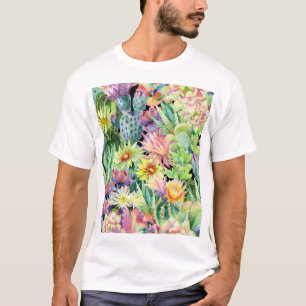 Bloeiende cactus, waterverf naadloos patroon. t-shirt