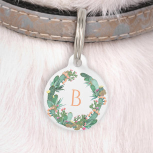 Bloeiende Cactuskrans Mint Perzik Monogram Huisdierpenning