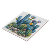 Bloeiende cactussen en vetplanten tegeltje (Zijkant)