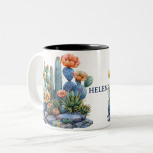 Bloeiende cactussen en vetplanten tweekleurige koffiemok