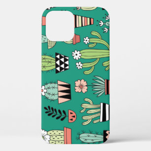 Bloeiende Cactussen Groene Achtergrond iPhone 12 Hoesje
