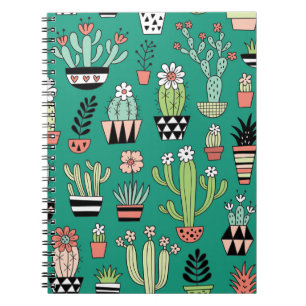 Bloeiende Cactussen Groene Achtergrond  Notitieboek